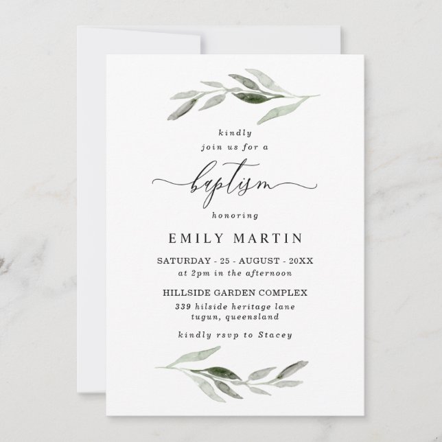 Invitación Elegante bautismo Chica del niño de la primavera d (Anverso)