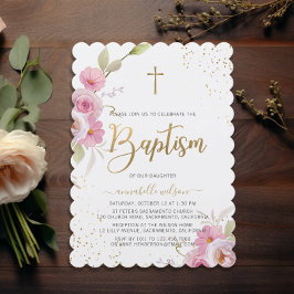 Invitación Elegante bautismo Chica floral