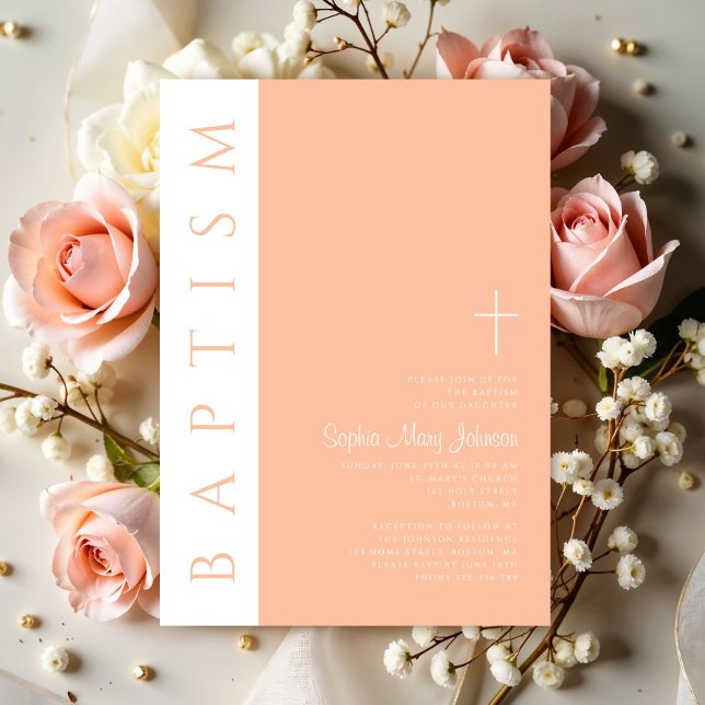 Invitación Elegante bautismo Chica religioso rosa moderno (Modern Elegant Pink Religious Girl Baptism Invitation)