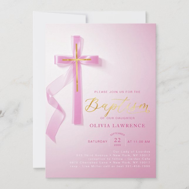 Invitación Elegante bautismo Chica rosado bautismo sagrado ba (Anverso)