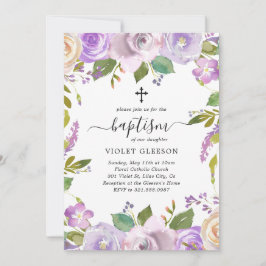 Invitación Elegante bautismo Chica violeta violeta morado