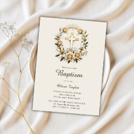 Invitación Elegante bautismo clásico de flor cruzado floral