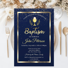Invitación Elegante bautismo confetti azul
