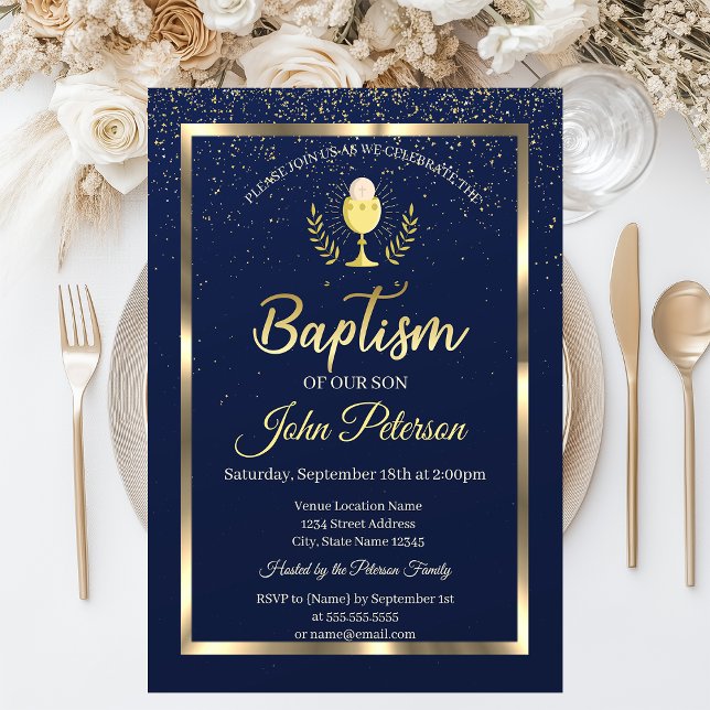 Invitación Elegante bautismo confetti azul (Subido por el creador)