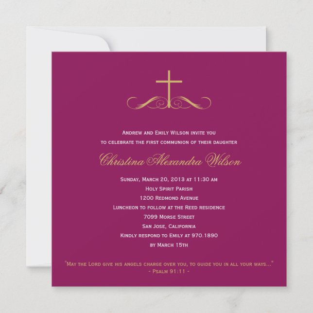 Invitación Elegante bautismo cruzado/cristalización/primera c (Anverso)