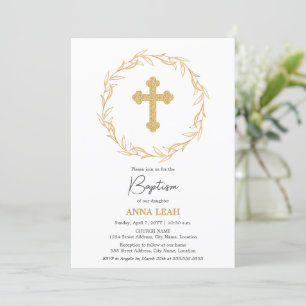 Invitación Elegante bautismo cruzado de oro