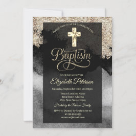 Invitación Elegante bautismo cruzado de oro