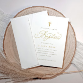 Invitación Elegante bautismo cruzado de oro