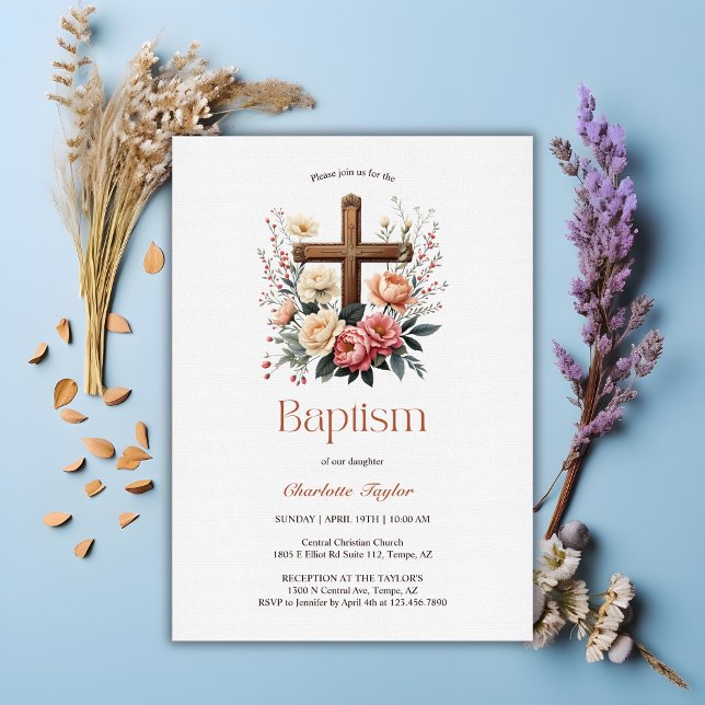 Invitación Elegante bautismo de bebé católico personalizado (Elegant Personalized Catholic Baby Girl Baptism Invitation)