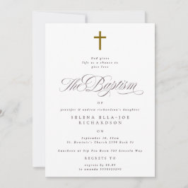 Invitación Elegante bautismo de cruz de madera