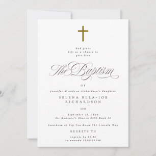 Invitación Elegante bautismo de cruz de madera