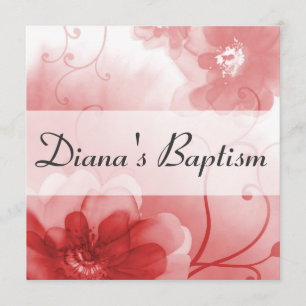 Invitación Elegante bautismo de flor gris y escarlata
