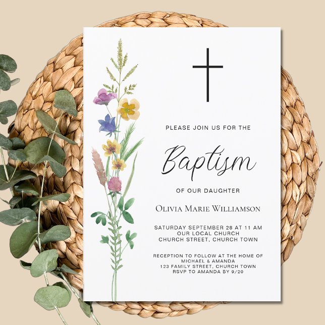 Invitación Elegante bautismo de flores silvestres (Subido por el creador)