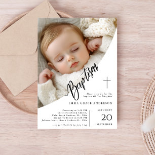Invitación Elegante bautismo de foto neutral de género blanco