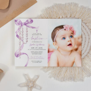 Invitación Elegante bautismo de fotos de Lavanda y Rosario