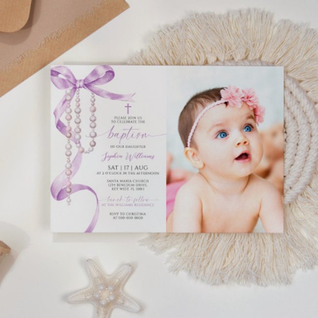 Invitación Elegante bautismo de fotos de Lavanda y Rosario (Subido por el creador)