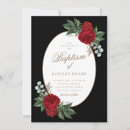Invitación Elegante bautismo de guion dorado de peones rojos