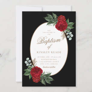Invitación Elegante bautismo de guion dorado de peones rojos