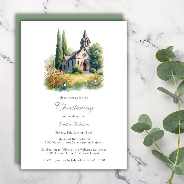 Invitación Elegante bautismo de iglesia rústica cristiana (Elegant Rustic Church Baptism Christening Invitation)