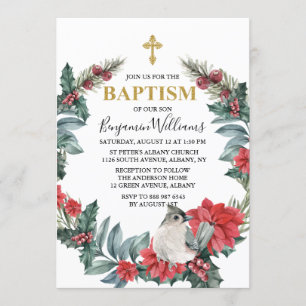 Invitación Elegante bautismo de invierno Holly Berry