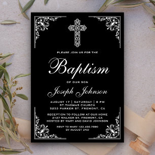 Invitación Elegante Bautismo de la Cruz Ornate Vintage