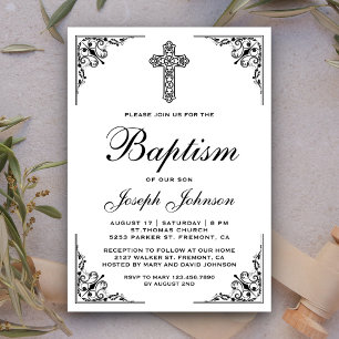 Invitación Elegante Bautismo de la Cruz Ornate Vintage