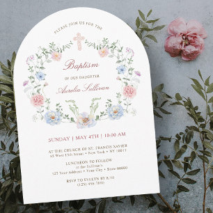 Invitación Elegante Bautismo De Marco Floral