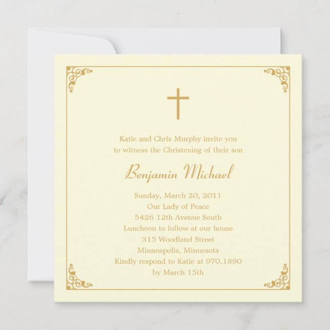 Invitación Elegante bautismo de marco/invitación a la cristia (Anverso)