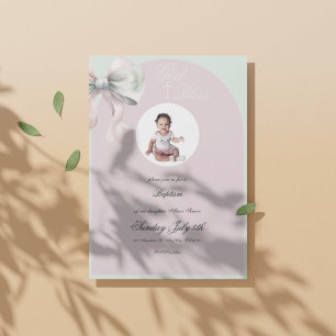 Invitación Elegante bautismo de menta rosa para niña