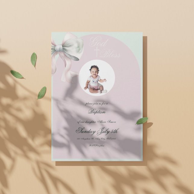 Invitación Elegante bautismo de menta rosa para niña (1)