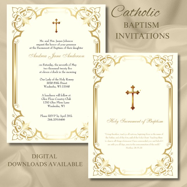 Invitación Elegante bautismo de oro católico (Subido por el creador)