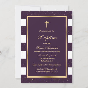 Invitación Elegante Bautismo de Oro Púrpura