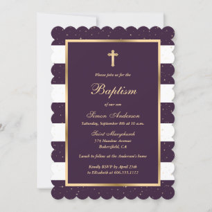 Invitación Elegante bautismo de oro púrpura moderno