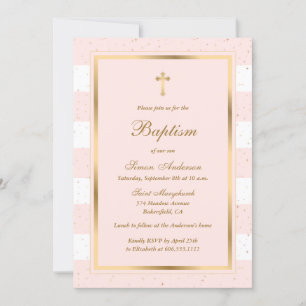 Invitación Elegante bautismo de oro rosado
