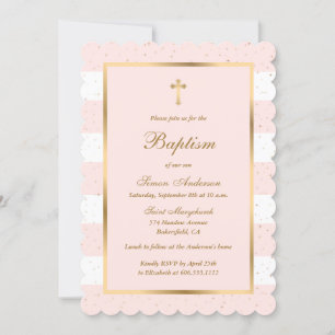 Invitación Elegante bautismo de oro rosado de Bush moderno