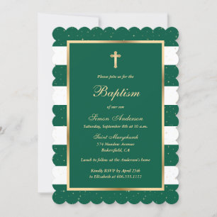 Invitación Elegante bautismo de oro verde esmeralda moderno