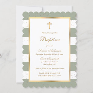 Invitación Elegante bautismo de oro verde sabio