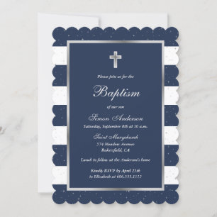 Invitación Elegante bautismo de travesía de plata azul