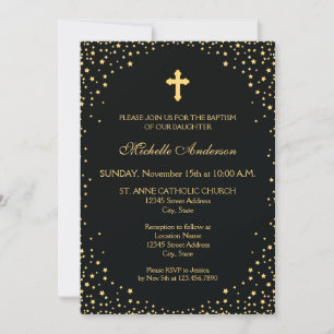 Invitación Elegante bautismo de travesía negra y dorada