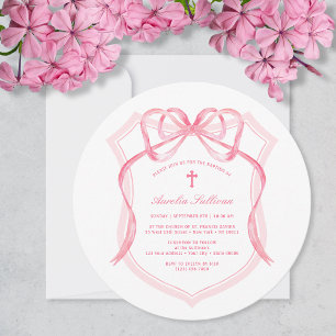 Invitación Elegante bautismo Escudo de oso rosado
