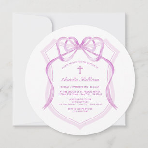 Invitación Elegante bautismo Escudo Lilac Bow