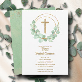Invitación Elegante bautismo eucalipto