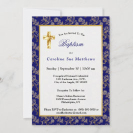 Invitación Elegante bautismo floral de León de Oro Azul