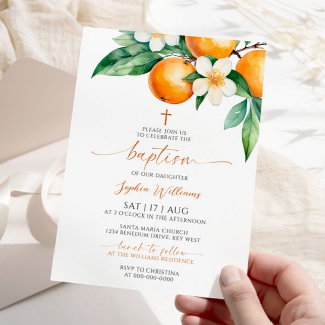 Invitación Elegante bautismo floral Naranja (Subido por el creador)