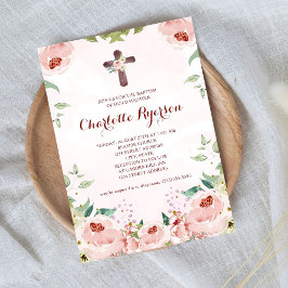 Invitación Elegante bautismo floral rosa rosa de Rubor