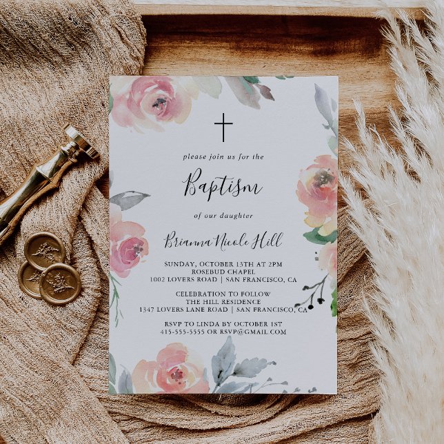 Invitación Elegante bautismo floral rosado de Rubor (Subido por el creador)