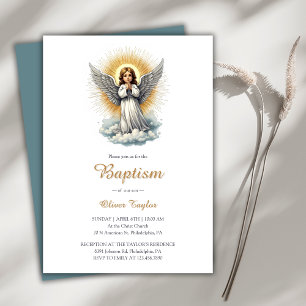 Invitación Elegante bautismo religioso cristiano Ángel blanco