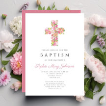 Elegante Bautismo Religioso de Cruz Floral Rosa