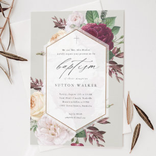 Invitación Elegante bautismo religioso floral y cristianismo