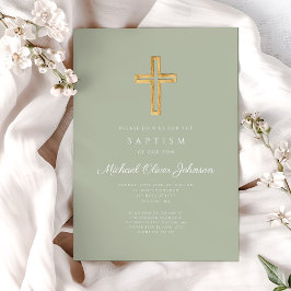 Invitación Elegante Bautismo Religioso Verde Masaje